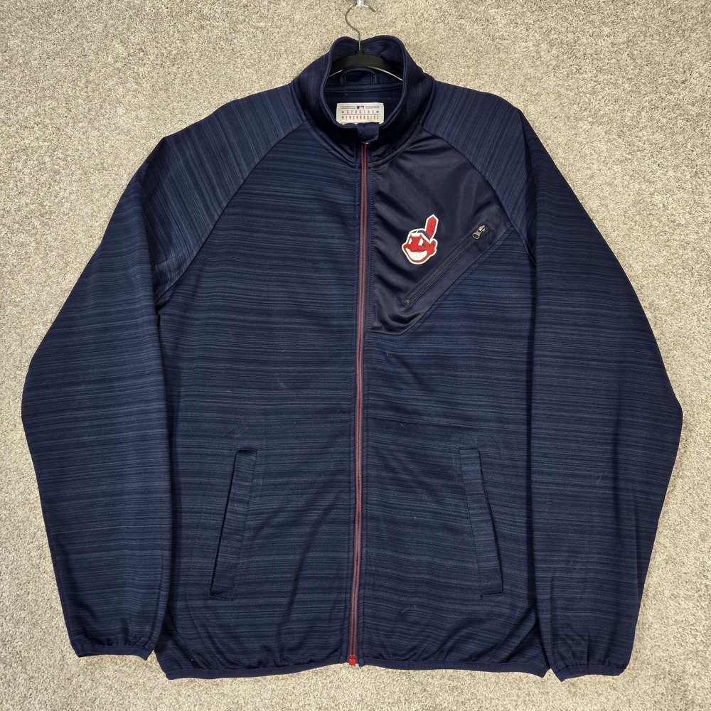 Cleveland Indians mens Medium full zip fleece blue heathered GIII‎ Chief Wahoo